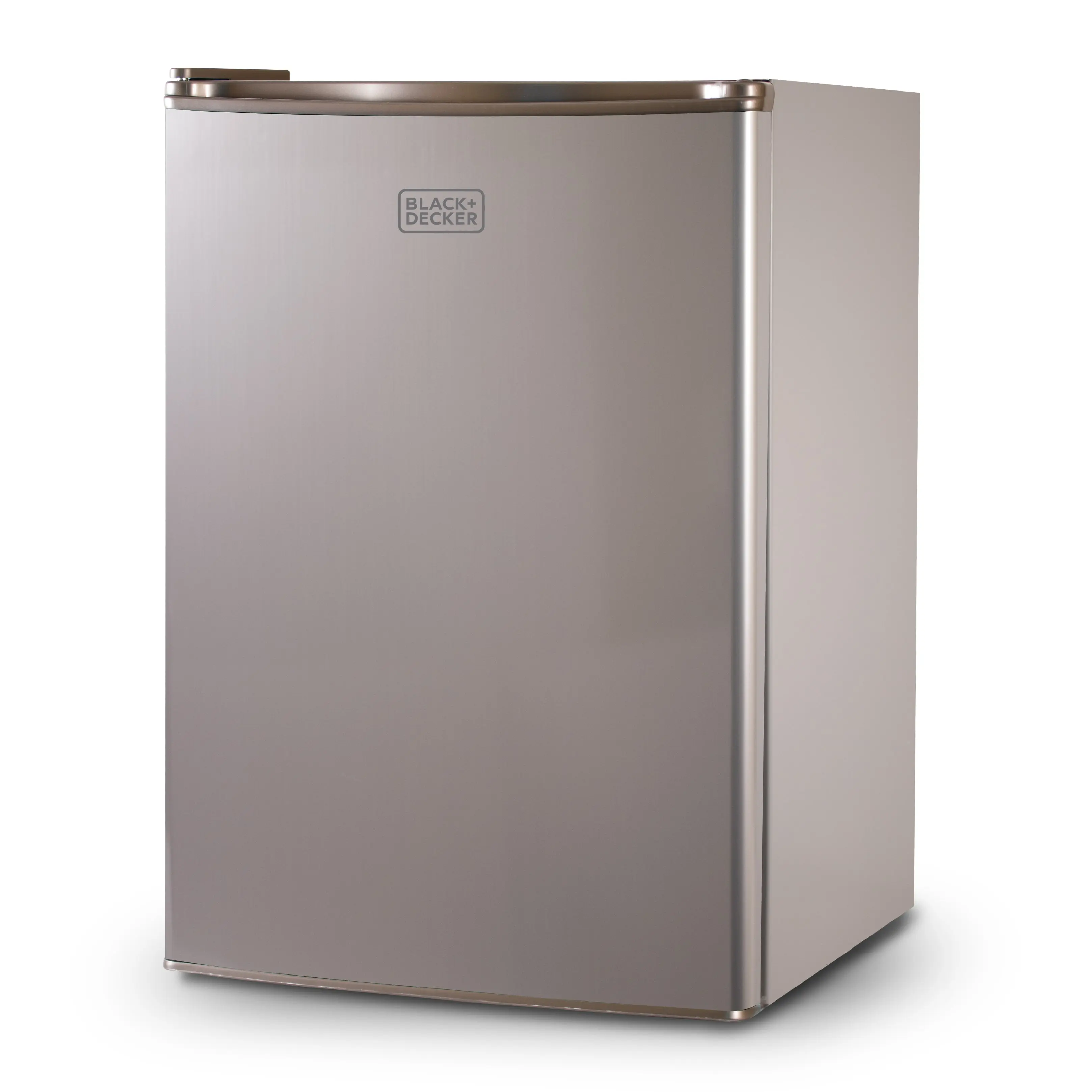 BLACK+DECKER 2.5 Cu. Ft. Compact Stainless Look Refrigerator - ENERGY STAR Rated, Single Door Mini Fridge with Chiller Compartment & Shelf, R-600a Refrigerant, for Dorm Room, Office, Bedrooms, Model BCRK25V