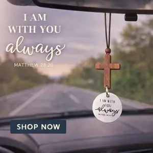 Daily Bible Verses via NFC Car Hanging - "I Am With You Always" Solid Wood Cross, Handcrafted Inspirational Gift