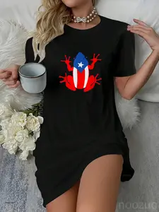 Patriotic Puerto Rico Flag Frog Puero Rican Culture Roots Casual Dress