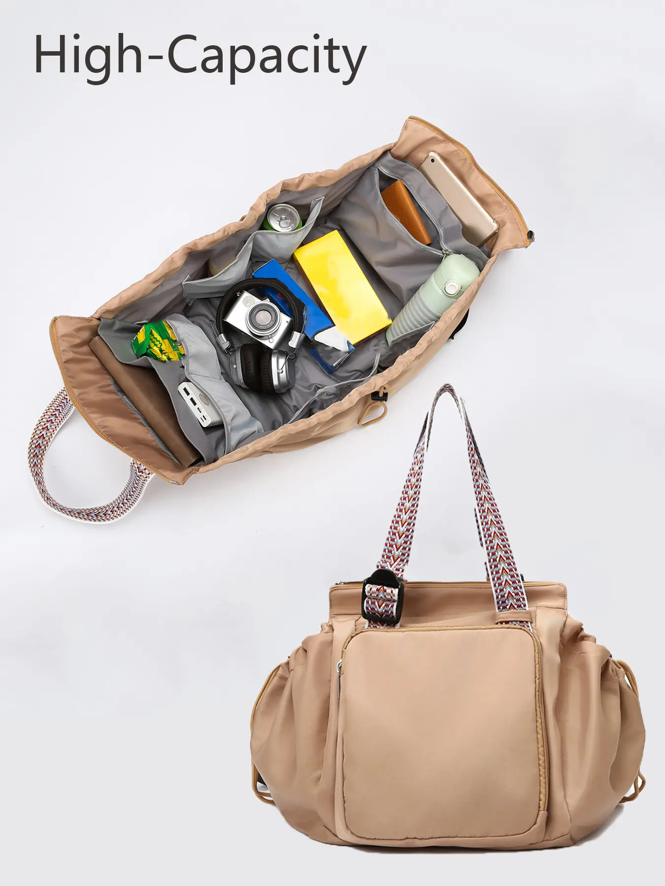 Stylish multi-color shoulder foldable luggage bag, niche compartments portable design, light and versatile Mommy commuting storage bag, suitable for daily shopping and travel, Travel Essentials Carryall, Travel Lightweight Bag, Travel Bags