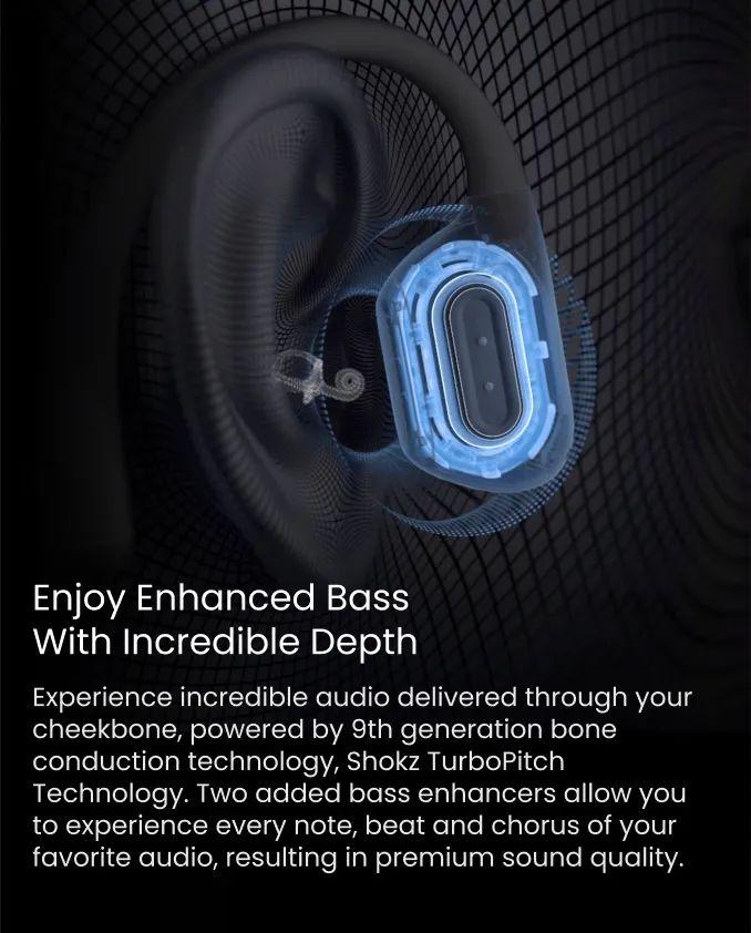 SHOKZ OpenRun Pro - Open-Ear Bluetooth Bone Conduction Sport Headphones, Sweat Resistant Wireless Earphones  with Premium Deep Base - Built-in Mic