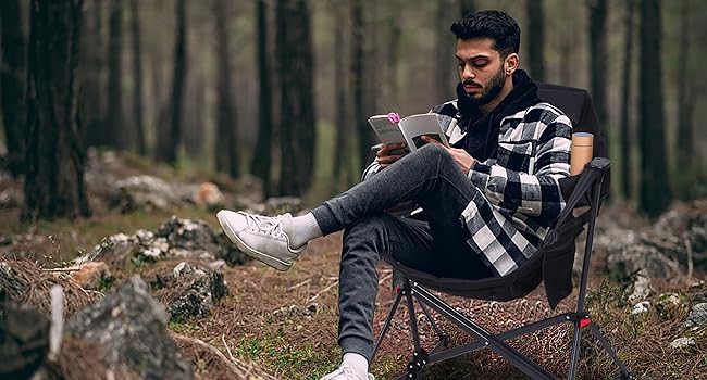 Heated Hammock Camping Chair, Swing Chair, Folding Rocking Chair, Camping Chair, High Back with Stand, Cup Holder, Side Pocket, Heavy Duty 10000mAh Power Bank Included