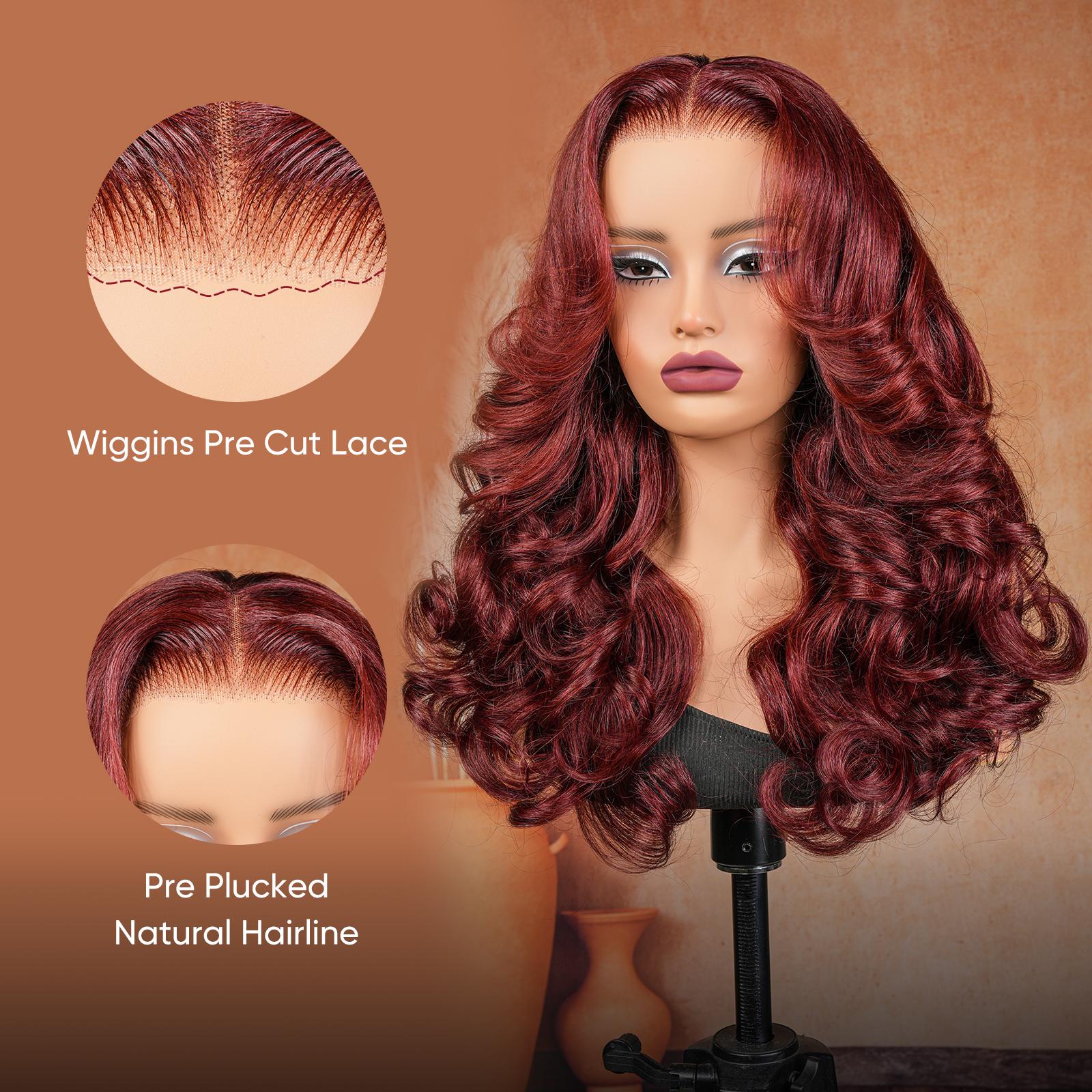 [Spring Musts] Wiggins Hair Cherry Cola Red Color Glueless Human Hair Wigs Straight Wig 5x7 Lace Closure Human Hair Pre Cut Pre Plucked Ready to Go Glueless Wigs WeeklyDeals #SpringStatements