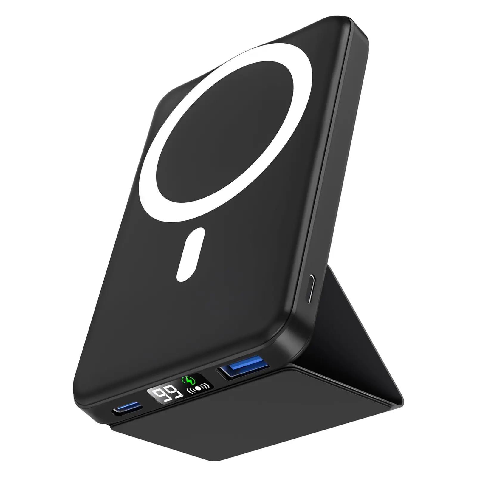 Podoru 10000mAh Silicone Magnetic MagSafe Wireless Charger - 20W PD Fast Charging Durable Battery Pack Power Bank with LED Display, Foldable Stand, USB Output, USB-C/Lightning Input, Dual Port Charging for iPhone 17/16/15/14/13/12 Series Phone Accessories