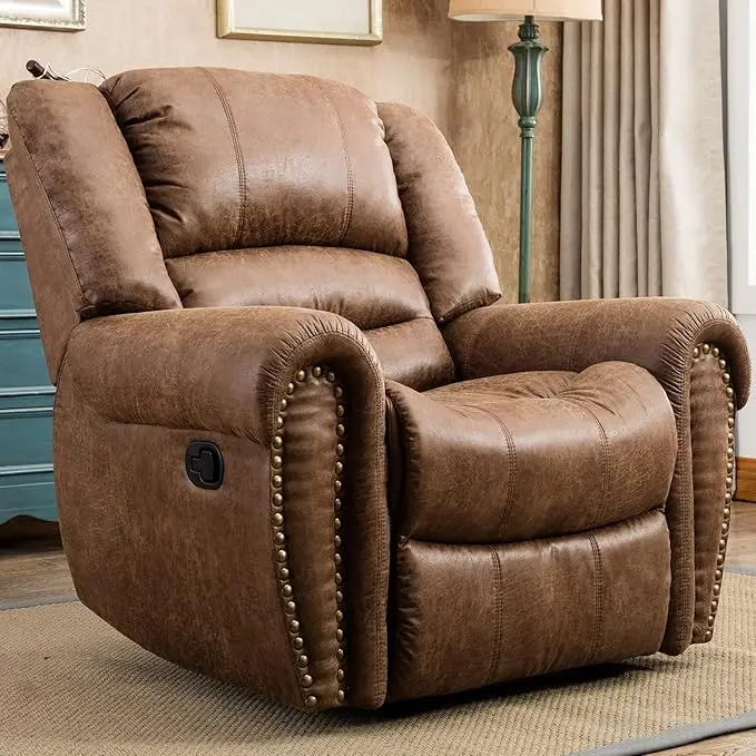 [DealsForYouDays] Ebello New Leather Recliner Chair, Classic and Traditional Manual Recliner Chair with Comfortable Arms and Back,Manual Single Recliner Sofa for Living Room, Nut Brown