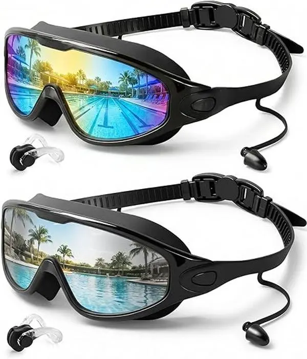 Youth Leakproof Swimming Goggles - Silicone, Anti-Fog, UV Protection, Adjustable, Waterproof, Large Eye Wide View, Compact for Swim Bag Storage, Valentine's Day Bonus Case & Clips, Pool Use,back to school,back to school haul