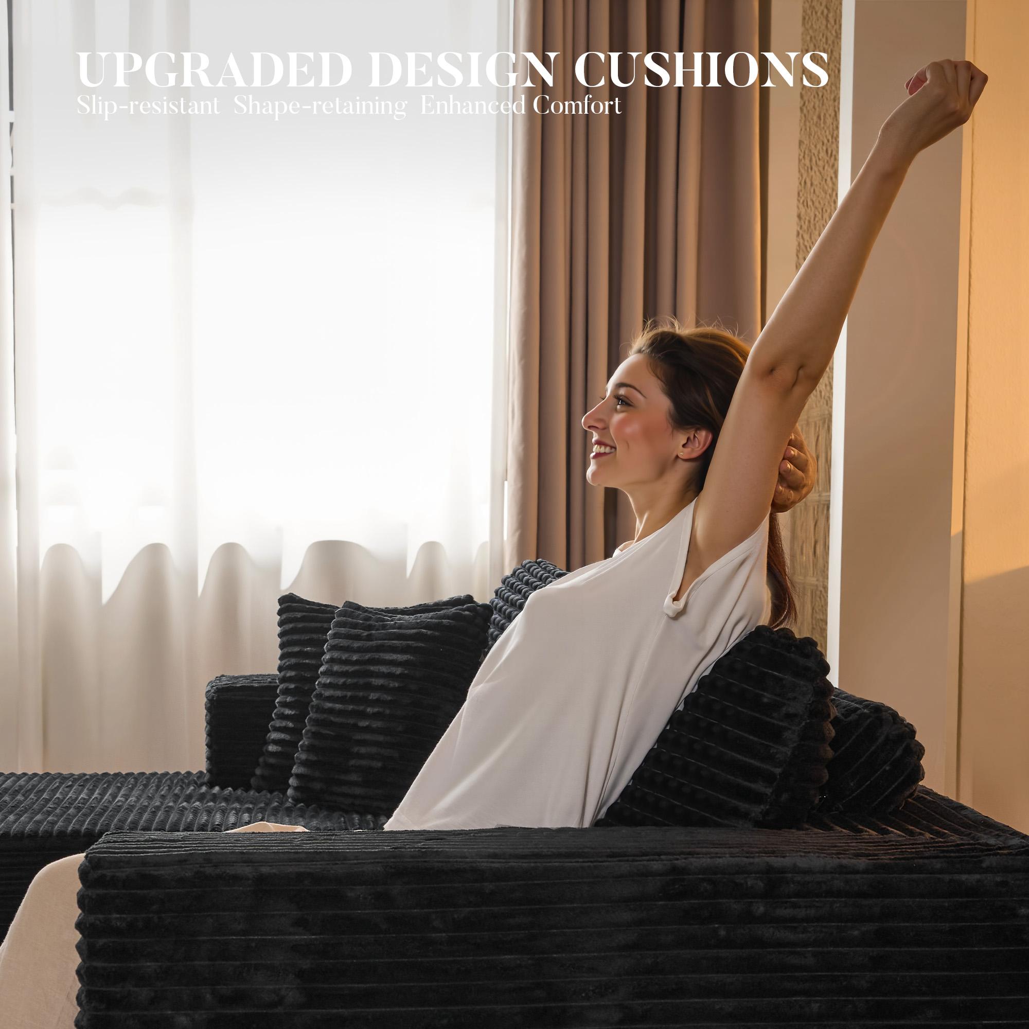 【Black Friday & Cyber Monday Deal】3 Packages Shipping OOSWIFT 108“Modern Boneless Couch Cloud Modular Sectional Sofa With Removable Ottomans & Chaise - Plush Corduroy , Deep Seat, Upholstered Couches, No Assembly Required for Living Room