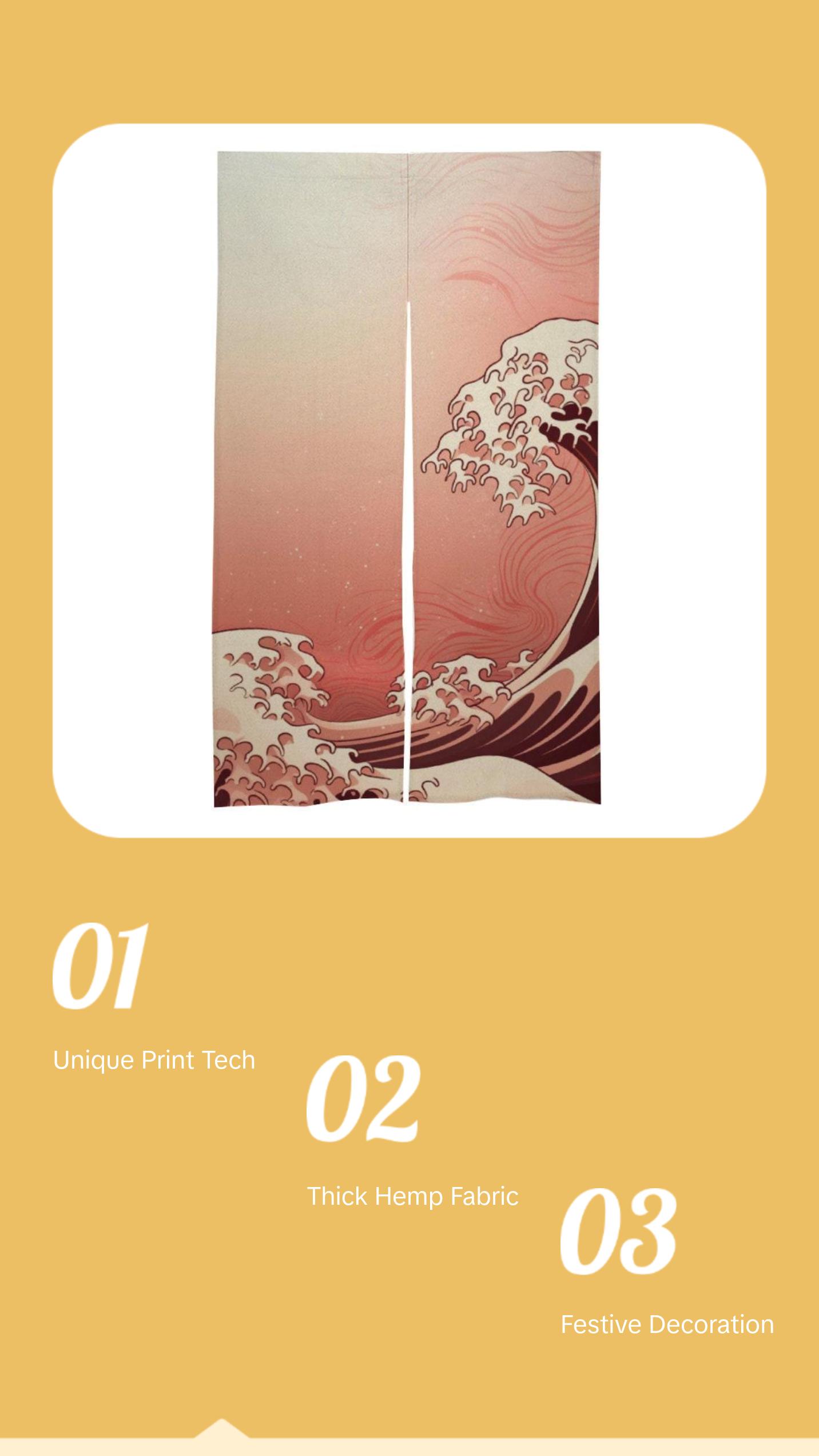 Japanese Noren, Japanese Door Curtain, Japanese Pattern Curtain, Japanese Waves curtain, Door Curtain, Room Divider, Japan Landscape Decor