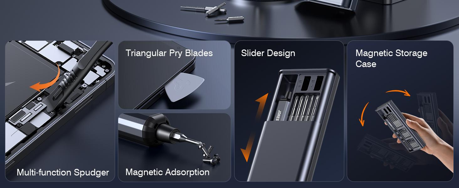 JOREST Mini Electric Screwdriver, Precision Set with 38-in-1 Magnetic Bits, 5 Torque Settings, LED Light, Repair Tool Kit for iPhones, Laptop, Drone, Game Console, Camera, Glasses, Watches, Toys