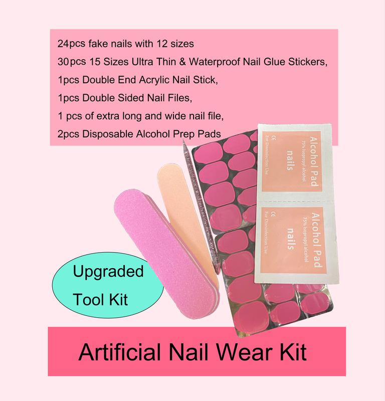 24 pcs Press on Nails - Long Square Glue on Nails with Hot Pink, Acrylic Bling Glitter Rhinestone Design