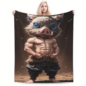 Muscle Piggy Flannel Blanket Super Soft Warm Lightweight All Season Use for Bed Sofa Office Camping Party Decoration Ideal Gift for Family Friends Lovers