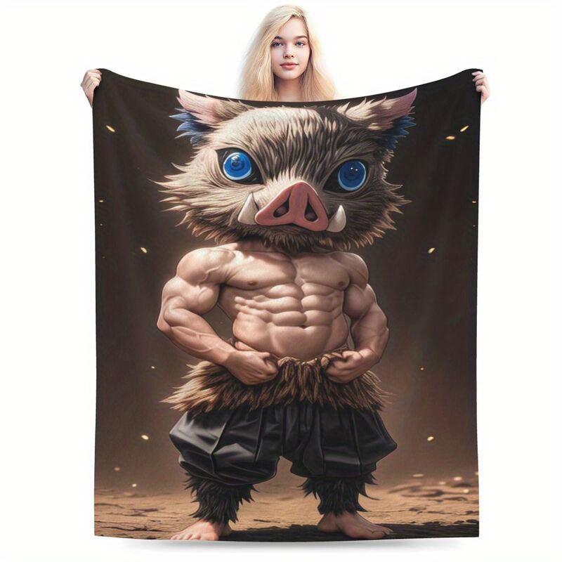 Muscle Piggy Flannel Blanket Super Soft Warm Lightweight All Season Use for Bed Sofa Office Camping Party Decoration Ideal Gift for Family Friends Lovers