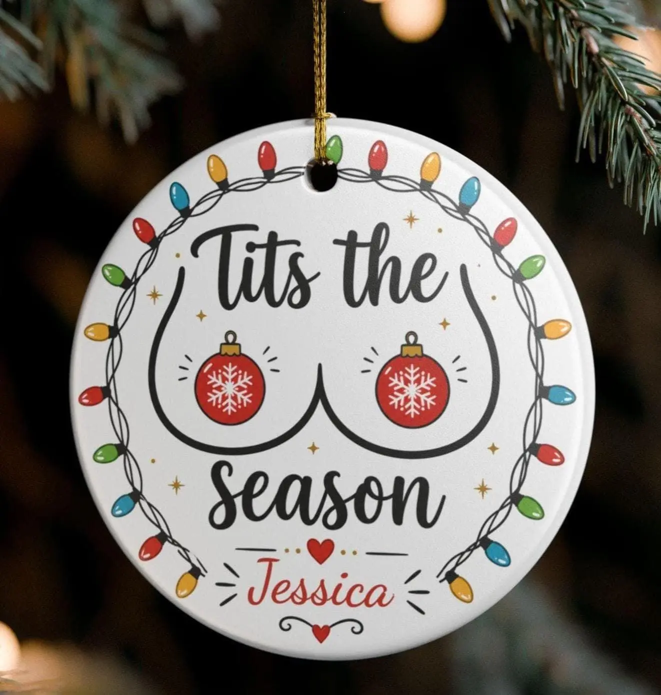 Funny Christmas Ornament Tits the Season Personalized Holiday Gift Adult Humor Ornament Novelty Xmas Decor Gag Gift Custom Keepsake