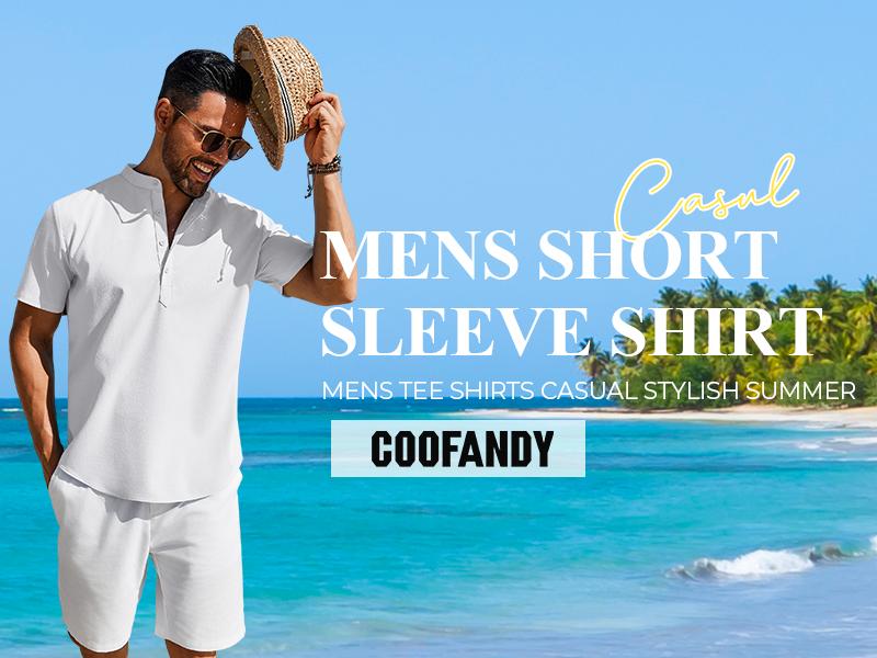 COOFANDY Men's Henley Shirt Short Sleeve Casual T-Shirt Summer Beach Hippie Henley Tee Shirt