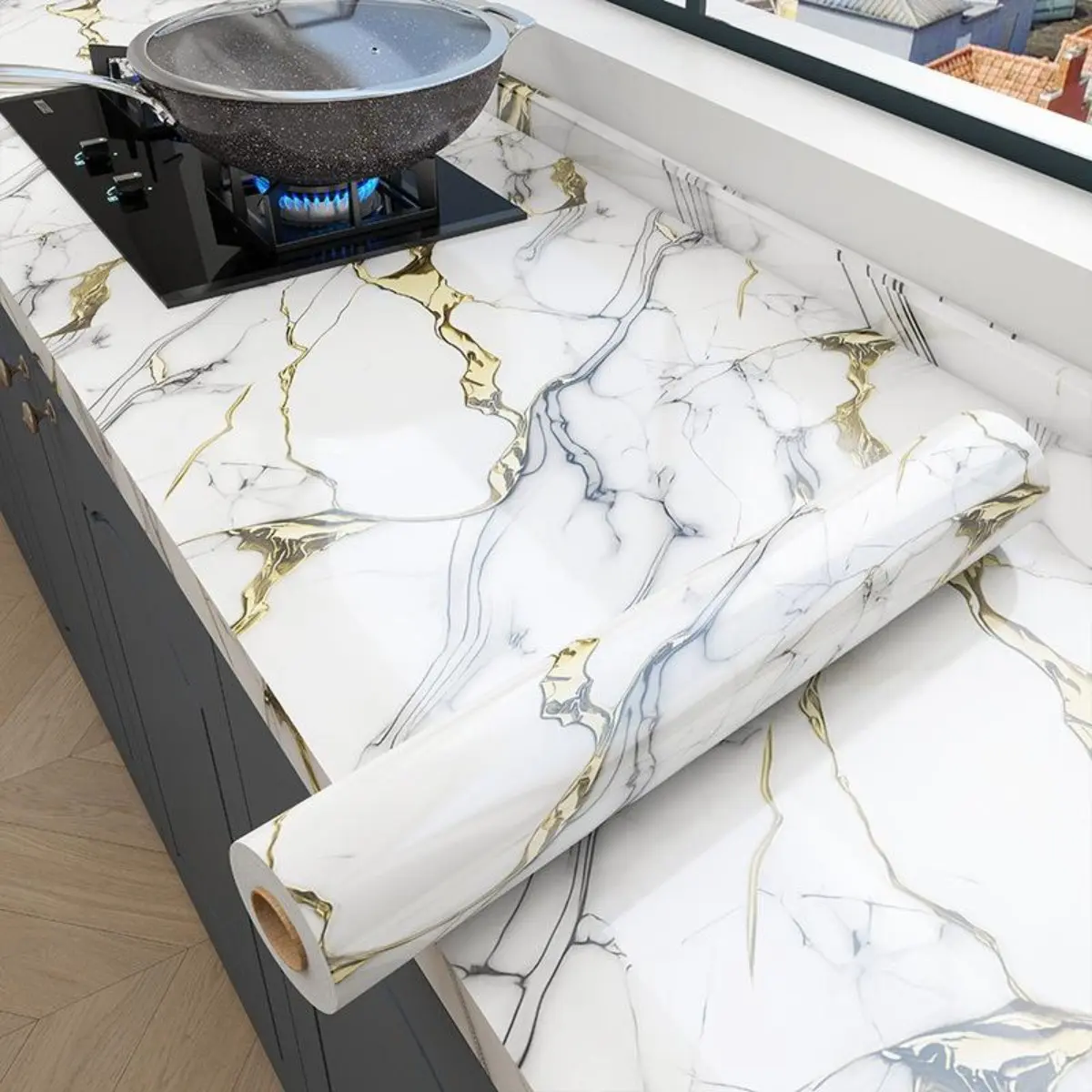 Peel and Stick Backsplash Marble Contact Paper Self Adhesive Oil Proof Heat Resistant Vinyl Wrap Renter Friendly Removable Kitchen Countertop Cabinet DIY 60cmx500cm