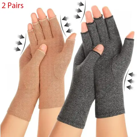 2 Pairs Fingerless Arthritis Compression Gloves for Women Men - Healthcare Compression Support, Carpal Tunnel Pain Relief, Thumb Sleeve for Blood Circulation, Typing, Medical Accessories (Small Pack)