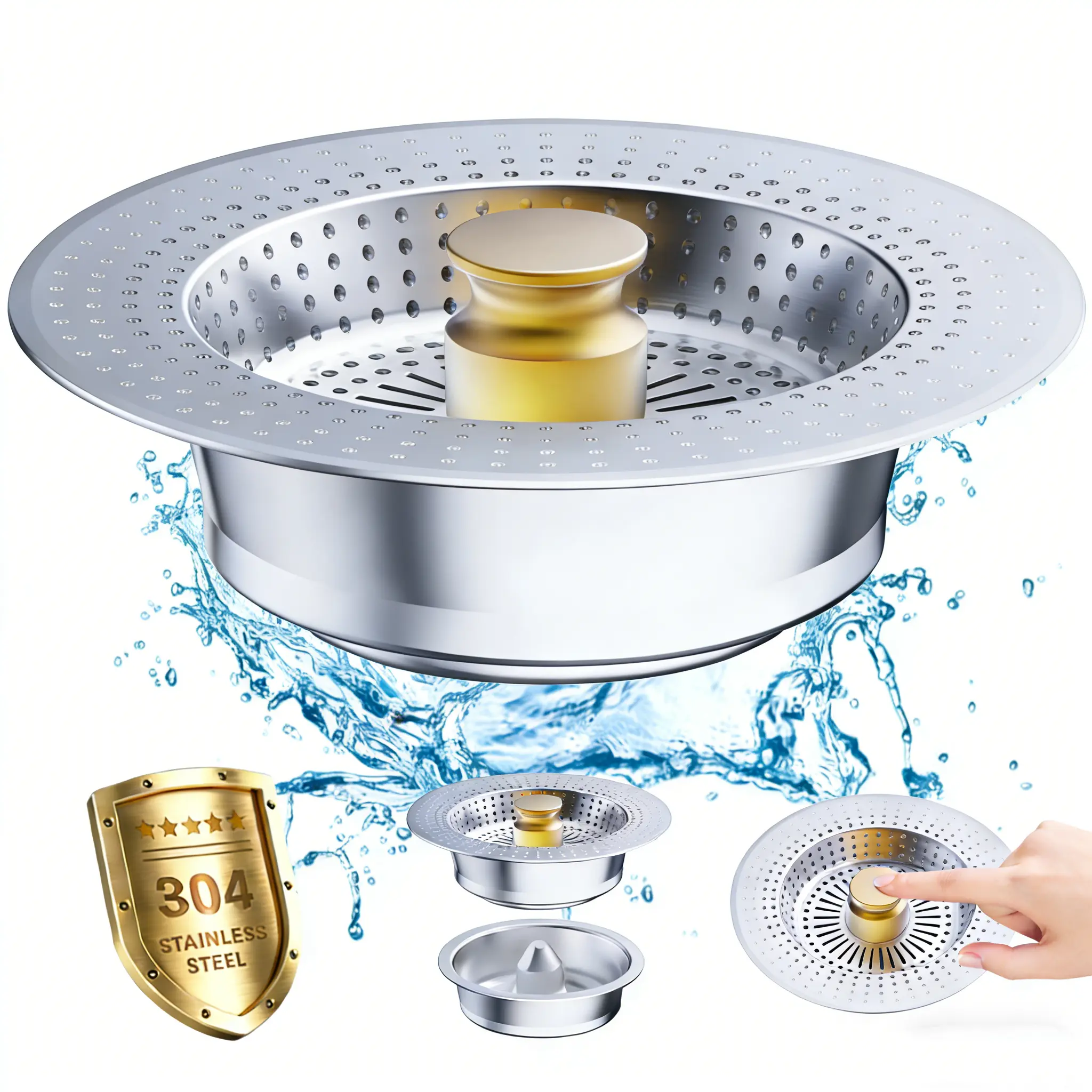 [home essentials]3-in-1 Kitchen Sink Drain Strainer - 304 Stainless ...