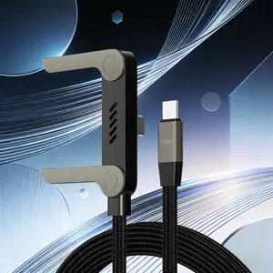 240W Super Fast Charging Cable with Invisible Phone Stand, 2-in-1 Type‑C Cord & Holder for Gaming, Office, Car – Black