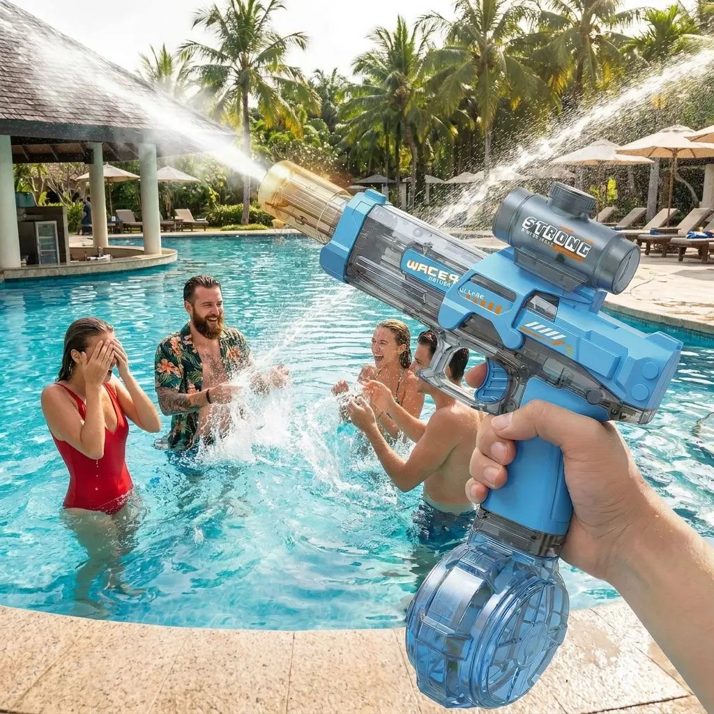 Rechargeable Electric Water Toy for Kids and Adults, Transparent Design with Colorful LED Lights and Interactive Sound Effects, Long-Range Water Spray for Outdoor Pool, Backyard, Beach and Water Fun, Suitable for Boys and Girls