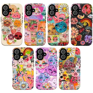 Whimsical Celestial Phone Case – Vibrant Moon & Floral Face Art Design, Cute Cosmic Aesthetic Protective Cover, Compatible with iPhone 17, 16, 15, 14, 13, 12, 11 & Samsung Galaxy S21–S26, Trendy Gift for Her & Him, Cosmic Art Lovers