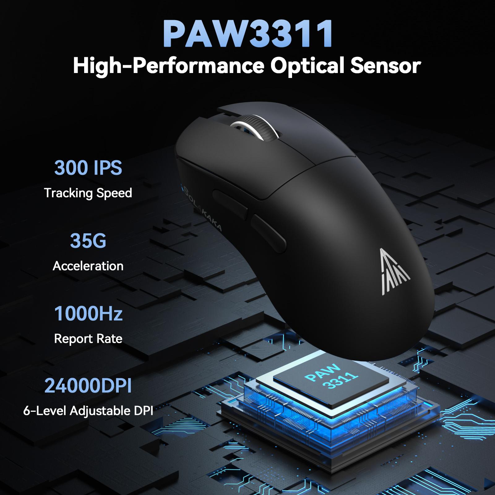 SOLAKAKA SM822 Wireless Gaming Mouse with RGB Charging Dock Tri-Mode Wireless PAW3311 Optical Sensor 24000DPI 62g Lightweight 5 Programmable Buttons for PC Laptop