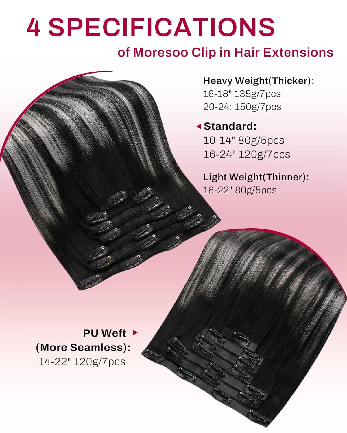 MORESOO Clip-in Hair Extensions Remy Human Hair Natural Straight 10-28inch Invisible Seamless Color Blend Easy Wear Black Hair Clip on for Women SpringStatements MORESOO Clip-in Hair Extensions Remy Human Hair Natural Straight 10-28inch Invisible Seamless Color Blend Easy Wear Black Hair Clip on for Women SpringStatements
