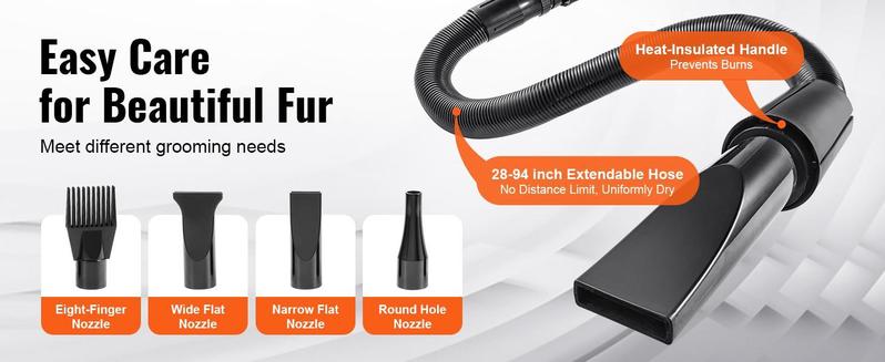 VEVOR Dog Dryer, 2000W/2.7HP Dog Blow Dryer, Pet Grooming Dryer with Adjustable Speed and Temperature Control, Pet Hair Dryer with 4 Nozzles and Extendable Hose, Black