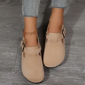 Women's Casual Sandals Suede Buckle Clogs Comfortablewith Adjustable Strap All-Season Footwear Indoor Outdoor Daily Shoes