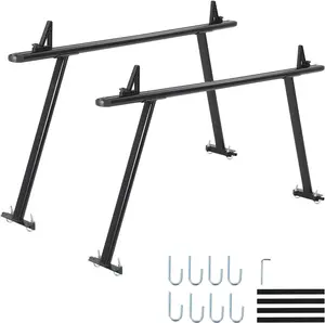 Adjustable Aluminum Truck Ladder Rack, 1000 LB Capacity, Powder-Coated No-Drill Crossbars 35.4–71" Adjustable Width Truck Bed Ladder, Heavy-Duty 2-Bar Utility Rack for Pickup, Kayaks, Lumber, Ladders