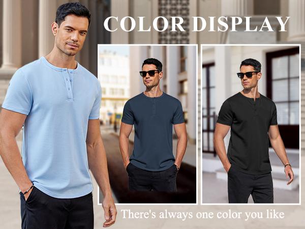 COOFANDY Men's Casual Henley T-Shirts Summer Short Sleeve Cotton Shirts Basic Button Tee Tops