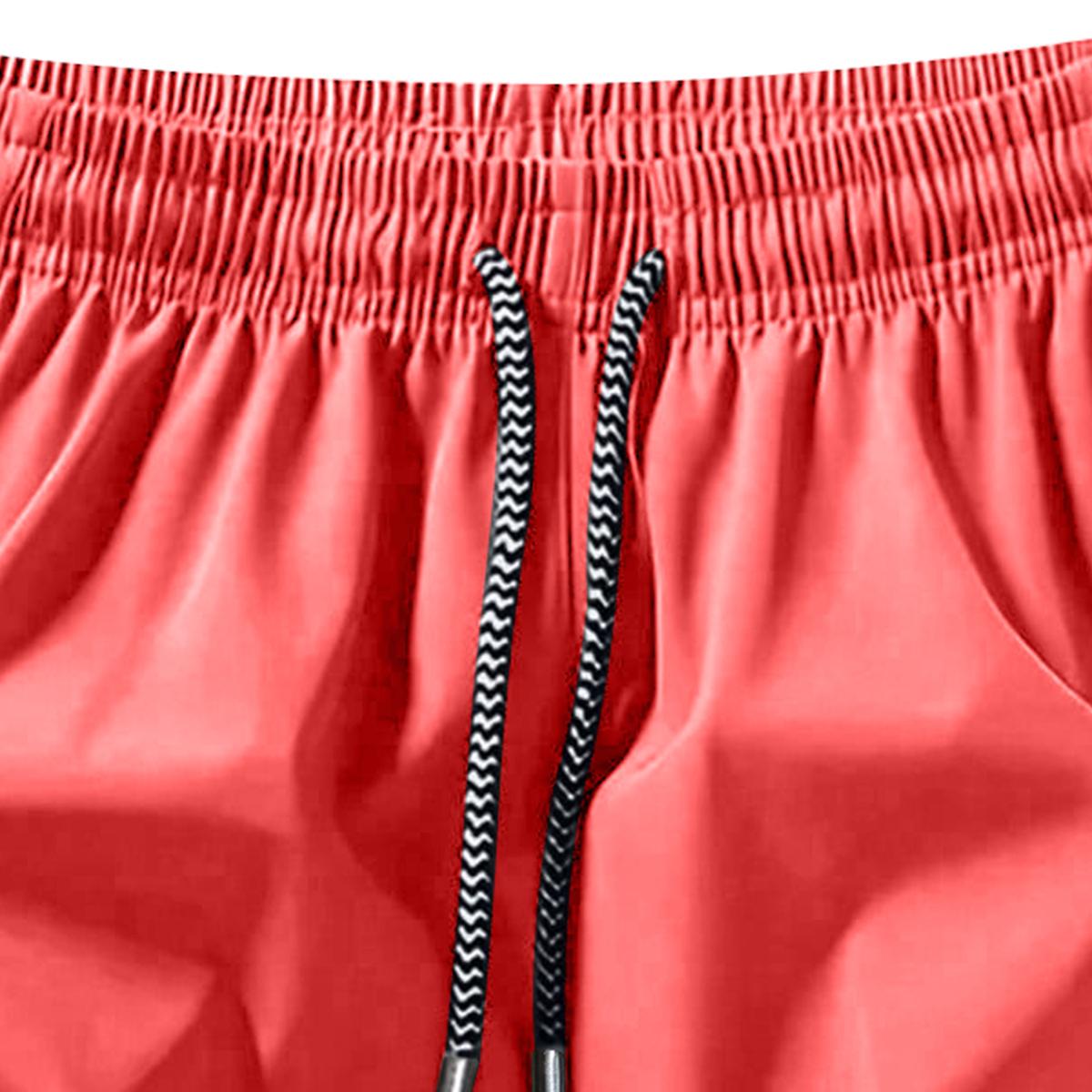 Men's Solid Color Casual Shorts Three-Piece Set, With Zipper Pockets, Summer Fashion Drawstring Sports Shorts, Suitable For Gym And Outdoor Wear