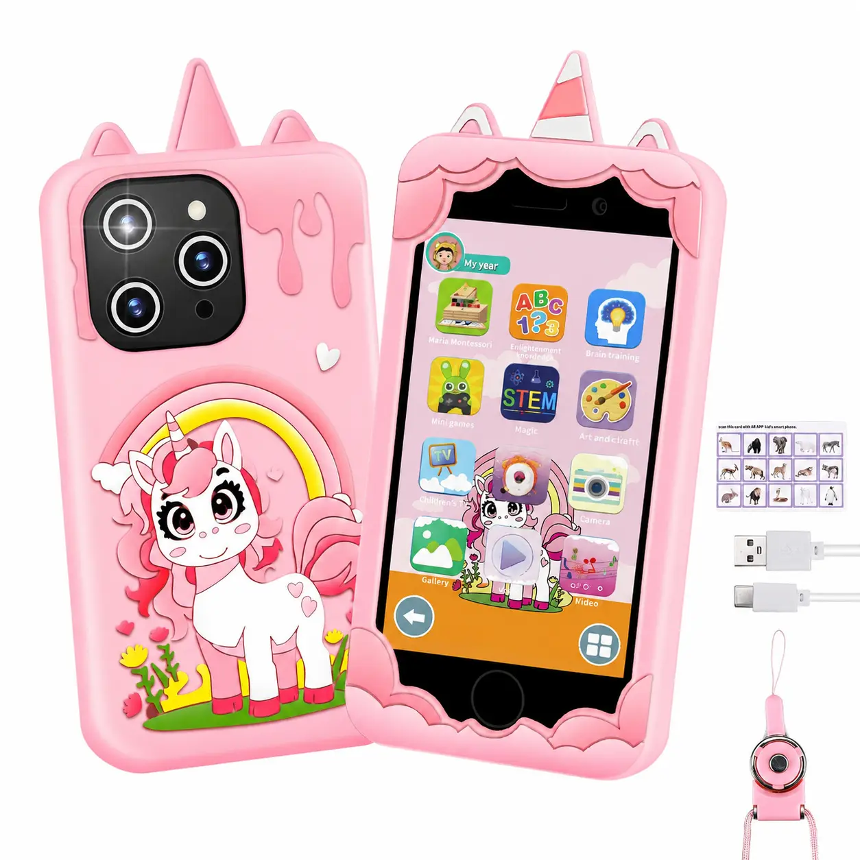Affordable Multifunction Kids Smartphone & Toddler Tablet - HD Touchscreen, Dual Camera, 8GB Card, MP3 Player, Educational Games, GPS, Toy Gift for 3-9 Year Olds (Christmas, Birthday), Learning Tablet