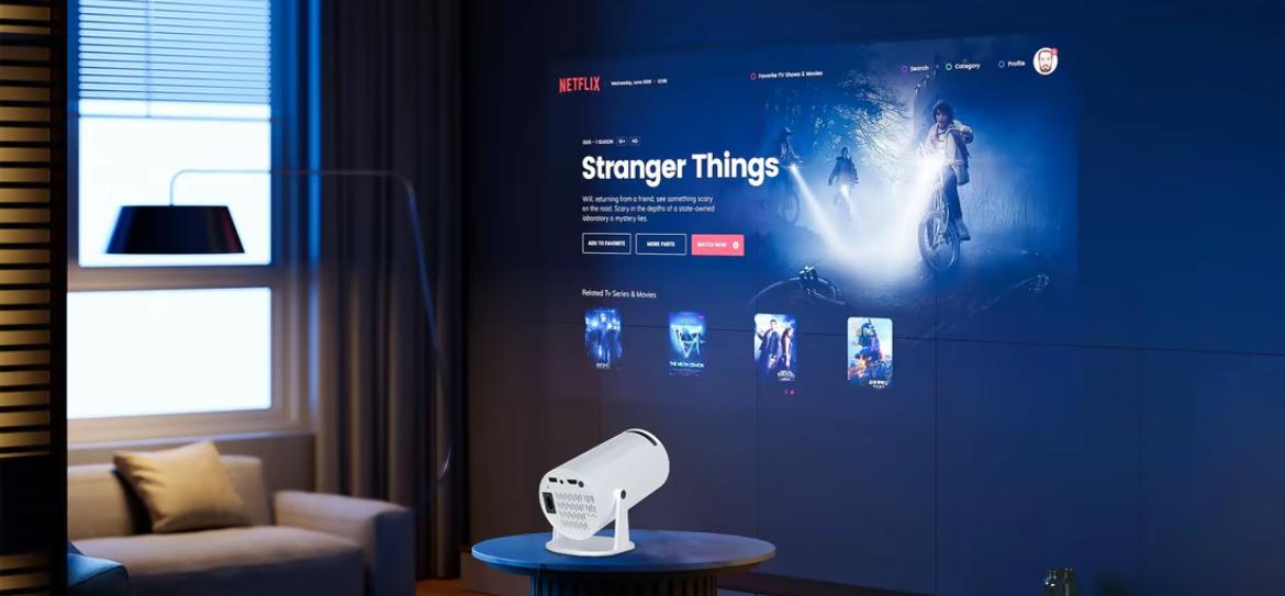 4K  Pro Portable Projector with Android 11Dual Wifi6 290ANS| Built-in Speaker AppstoreAllwinner H713 BT5.4 Cinema Outdoor MiniProjector WFl6 Remote Control Included Projector2025 White Wireless Audio Screen