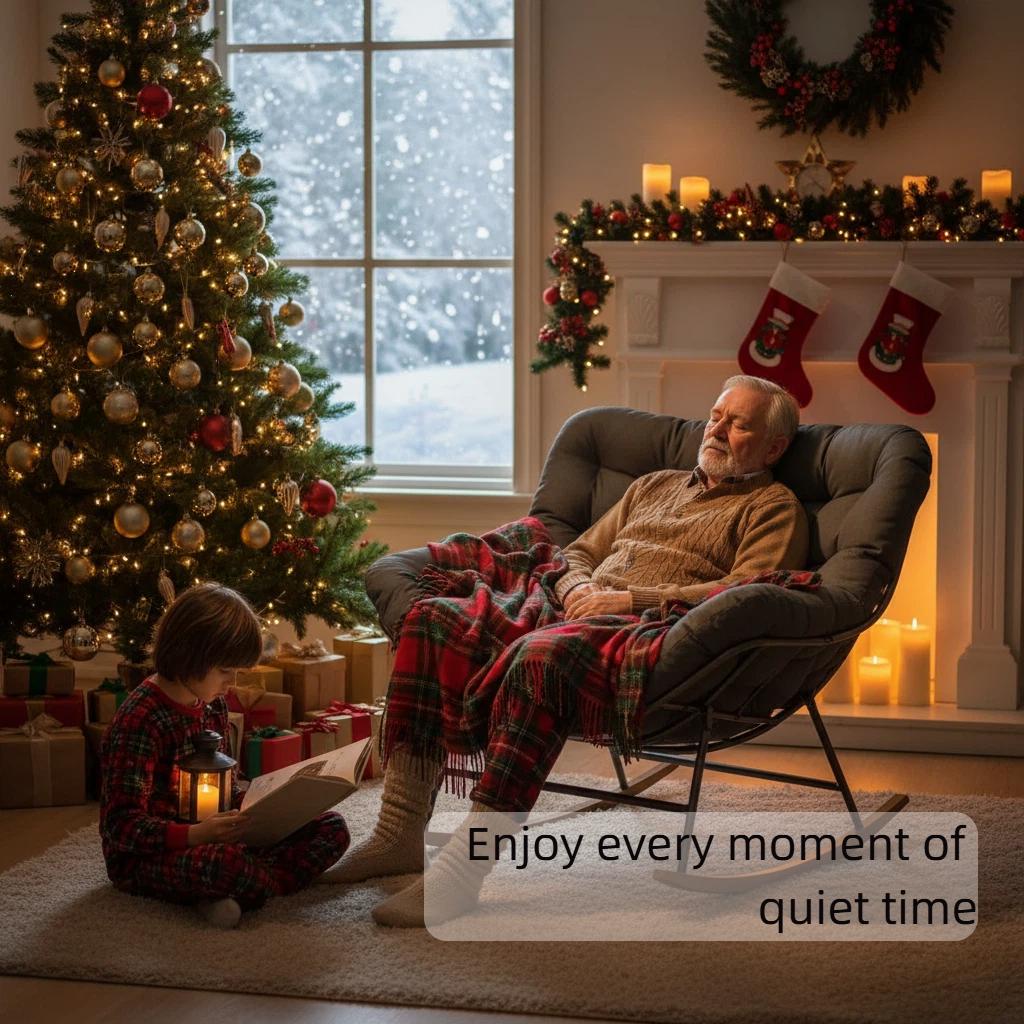 Outdoor Rocking Chair E-Coated Rocking Chair with Cushion Outdoor Rocker Recliner Chair for Patio Porch Garden Backyard Comfy