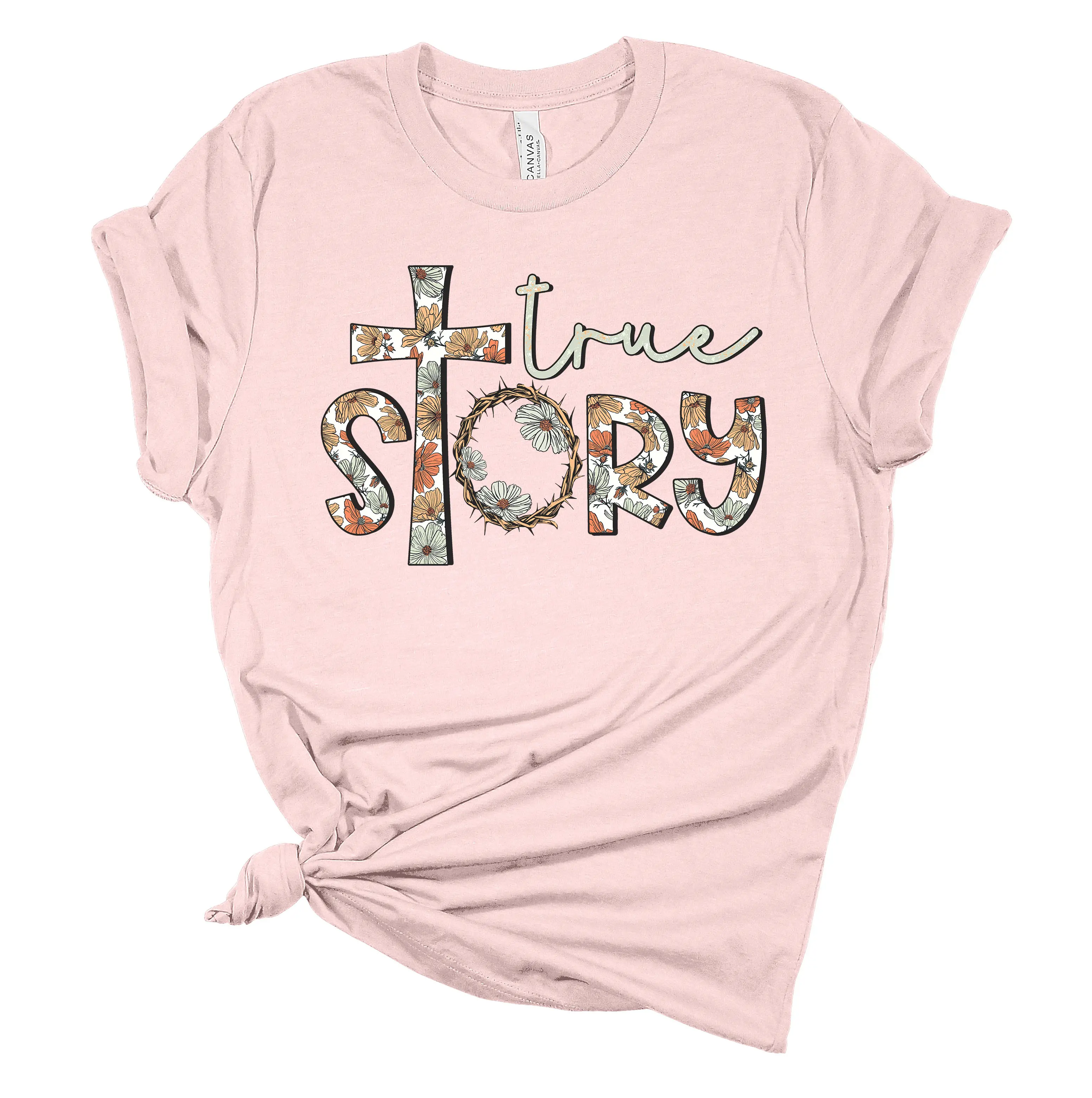 TRENZ SHIRT COMPANY Women's Comfortable Colorful Short-Sleeve Easter T-Shirt, Christian Jesus True Story Design, Bunny & Egg Themed