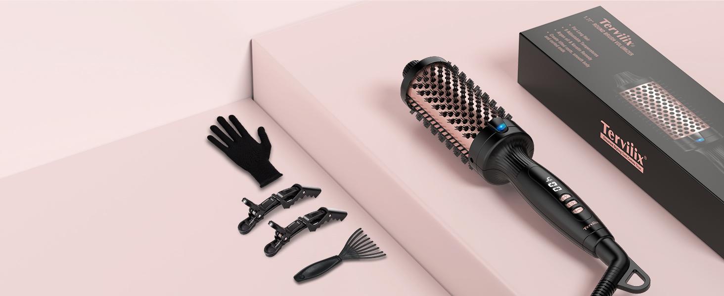 Terviiix Negative Ion Thermal Brush, Heated Round Brush with Adjustable Temperature,  Effortlessly Creates 90's Voluminous Style, Black Gold