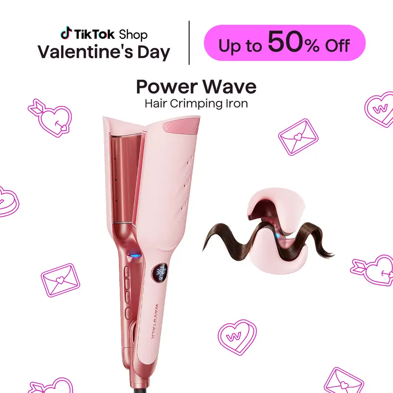 Wavytalk Power Wave Hair Crimper & Curling Wand for Beach Waves with Ionic Technology, Dual Voltage & Lightweight Design, Reducing Frizz & Damage, Perfect for Travel