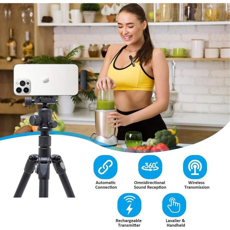 Wireless Lavalier Microphone, Rechargeable Microphone, Cordless Omnidirectional Condenser Recording Mic for Video Recording, Teaching, Interviews