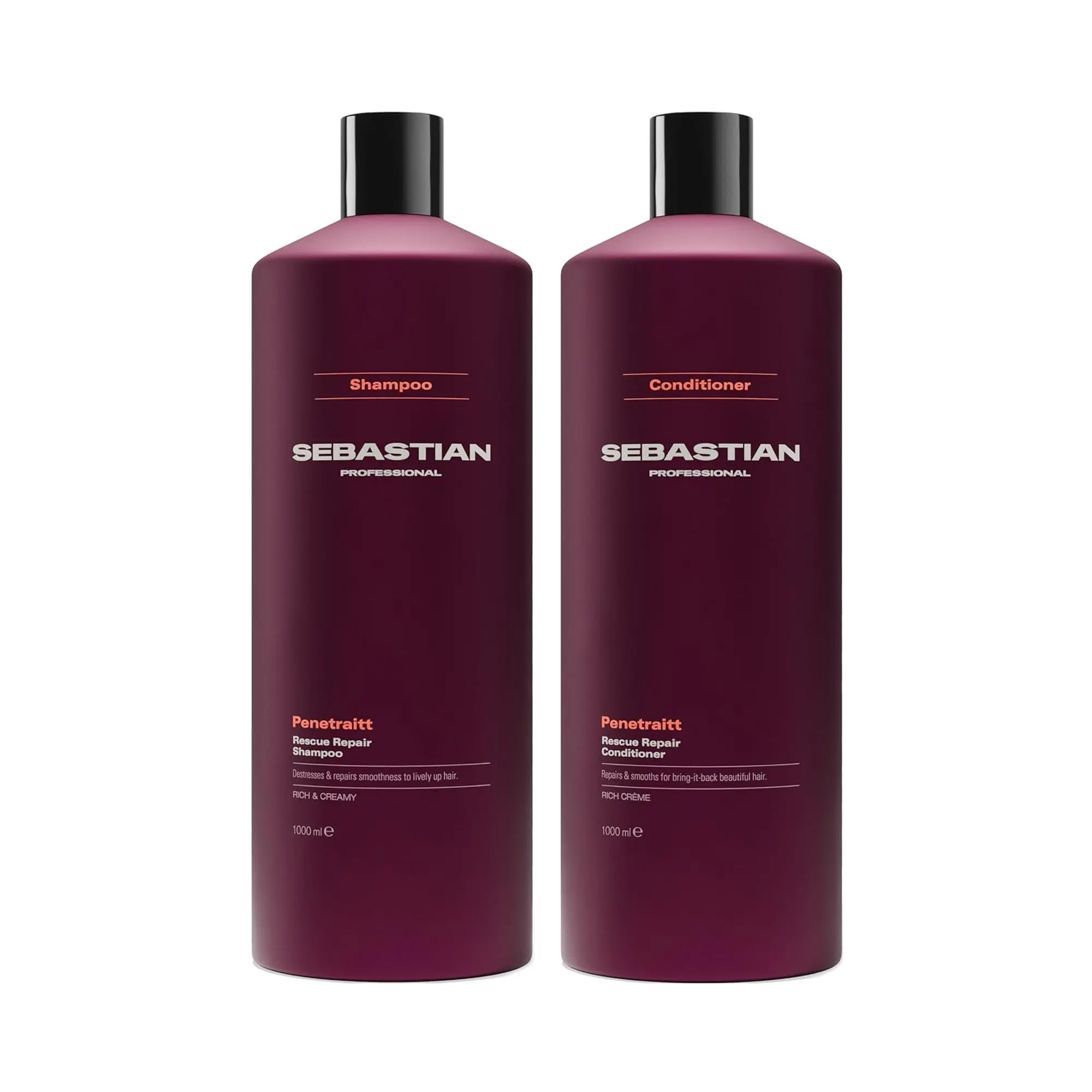 Sebastian Penetraitt Haircare Liter Duo Pack - Cleansing Shampoo with Rich Oils, Nourishing Repair Conditioner