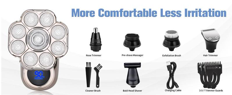 DIHOOM 9D Electric Head Shaver for Bald Men, Upgraded 6-in-1 Head Shaver for Bald Men, Waterproof Wet/Dry Grooming Kit Electric Shaver for Men, Cordless Rechargeable Bald Head Razor for Home&Travel