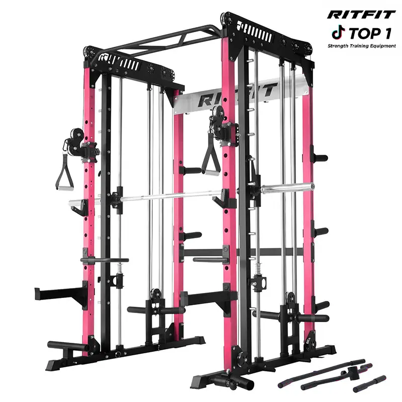RITFIT Pink M1 Pro/2.0 Multifunctional Smith Machine - At Home Gym Equipment with Cable Crossover System, Squat Rack, Adjustable Strength Training Gear, Home Exercise Station, Home Exercise Equipment
