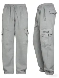 Men's Heavyweight Fleece Cargo Sweatpants Loose Fit Tactical Exercise Fitness Multi-Pocket Baggy Jogger Casual Fleece Pants for Everyday Wear