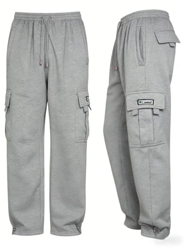 Men's Heavyweight Fleece Cargo Sweatpants Loose Fit Tactical Exercise Fitness Multi-Pocket Baggy Jogger Casual Fleece Pants for Everyday Wear