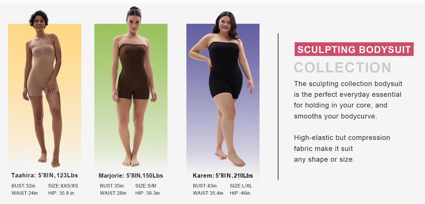 SHAPERX Strapless Shortie Bodysuit Tummy Control Shapewear Ultra Stretch Fabric Comfortable Fit with Moderate Support for Women Black Minimalist Basic Style