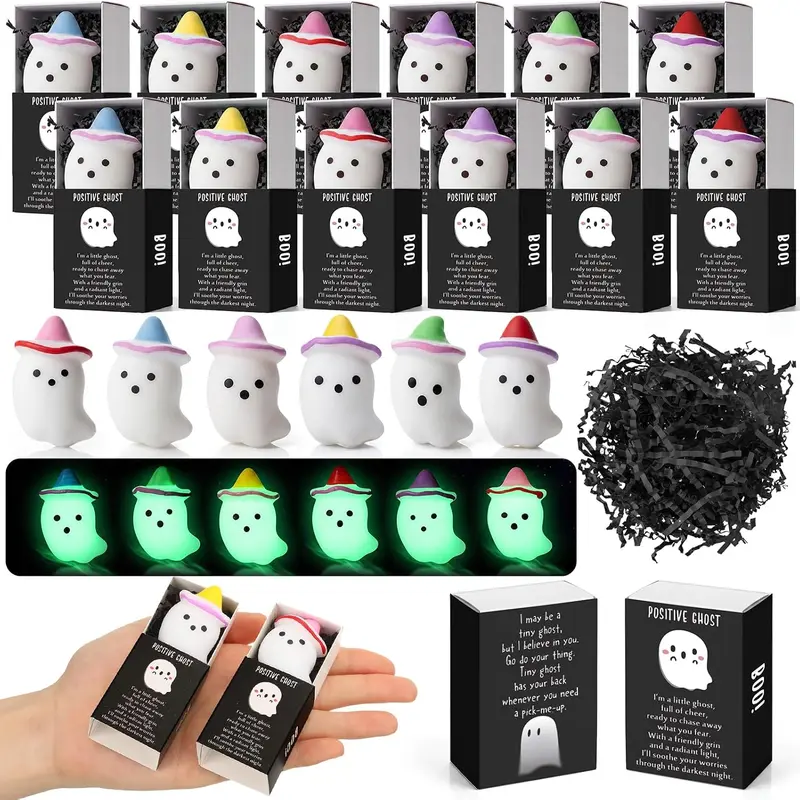 12/24/36Sets Halloween Gift Mini Ghost/Mini Gnome Squishy with Gift Boxes for Students Teachers Trick or Treat Hide and Seek Trunk Or Treat Classroom Party Favor Positive Stress Balls for Coworker Office Supplies Emotional Support Gift Basket Stuffers