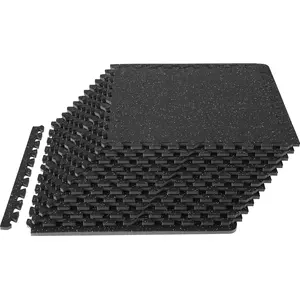 VEVOR 12 PCS 1/2 inch Thick Gym Floor Mats,  24" x 24" EVA Foam & Rubber Top Interlocking Workout Floor Mats with 48 sq.ft Coverage, Waterproof Exercise Puzzle Flooring for Gym, Home, Garage, Basemen