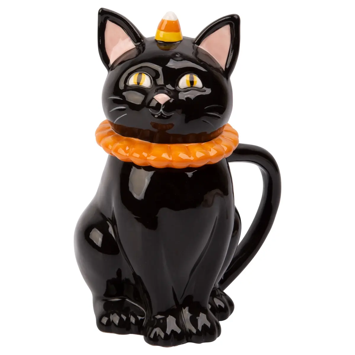 Home Essentials & Beyond R24-95567 19 oz Black Cat Halloween Cup - Animal Theme Mug with Candy Corn Crown, Excellent Material, Easy to Use Unisex Kitchenware Drinkware for Coffee, Candy Storage (Halloween Enthusiasts)