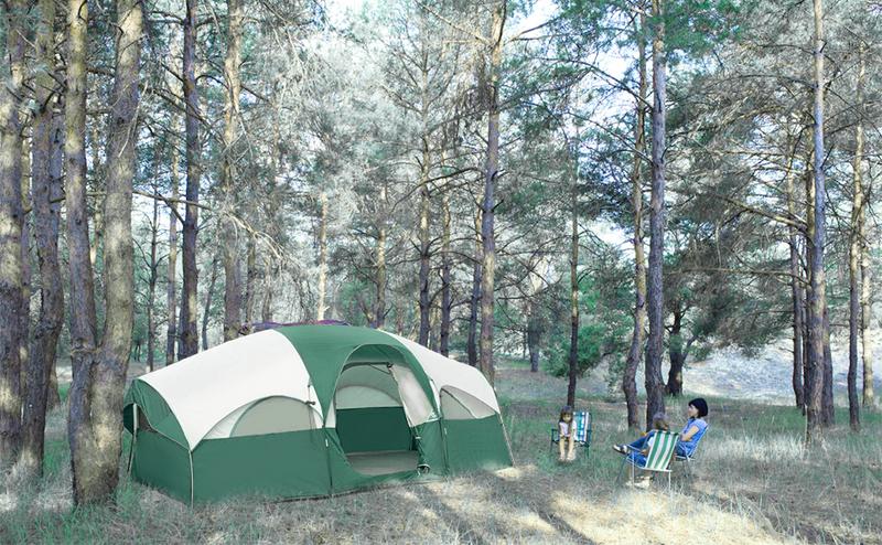 Tent 8 Person Camping Tents, Weather Resistant Family Tent, 5 Large Mesh Windows, Double Layer, Divided Curtain for Separated Room, Portable with Carry Bag