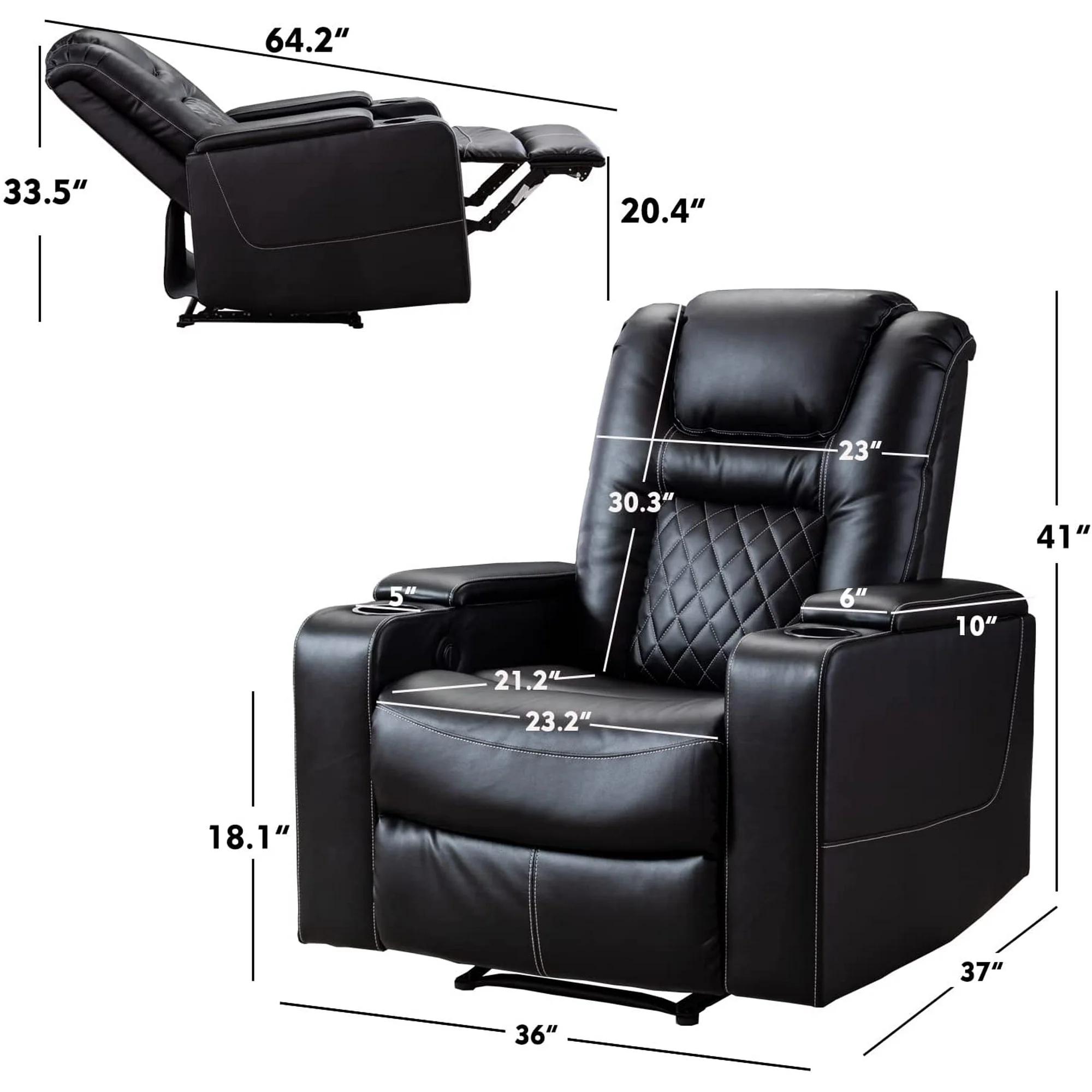 [SpringStatements] Ebello Power Electric Recliner Chair with USB Ports and Cup Holders Leather Home Theater Seating, Living Room Chair Black