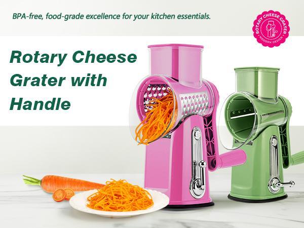 SUSTEAS 5-in-1 Rotary Cheese Grater with Suction Base – Mandoline Slicer & Veggie Shredder – Compact Storage Included